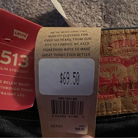 Levi’s, dark blue 513 Slim Straight jeans. NWT 42x30 - Picture 3 of 10